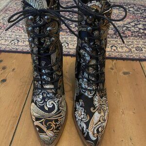 Patterned Lace-Up Ankle Boots – Size 40